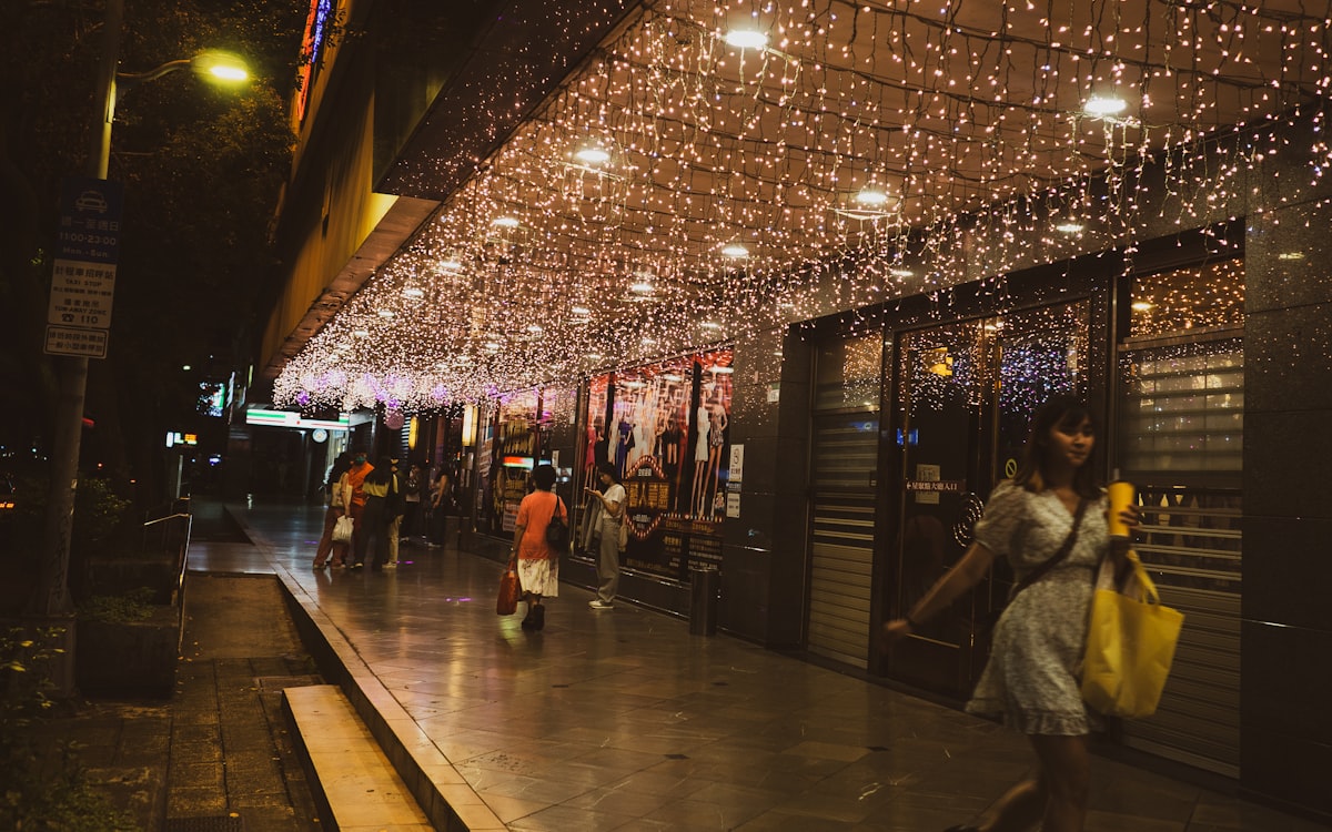 People walking at night